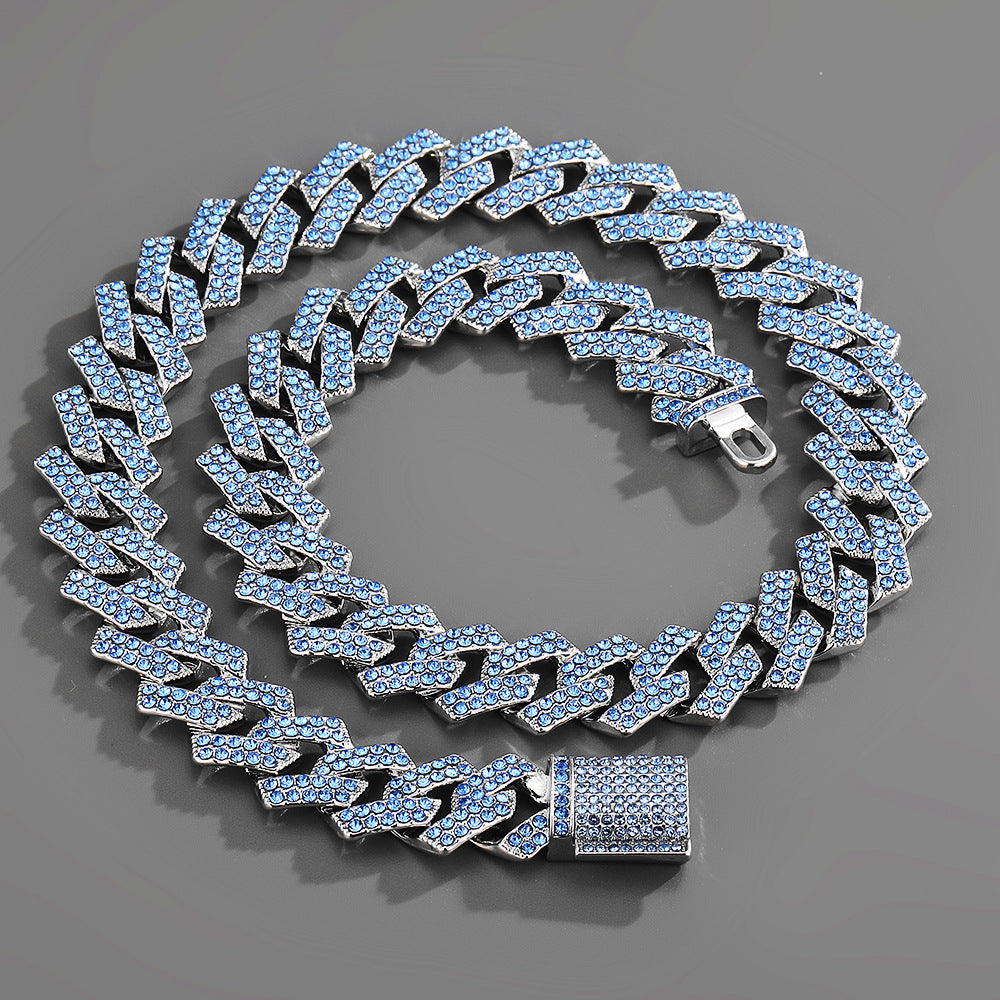 14MM ICED OUT CUBAN CHAIN (BLUE & PINK)