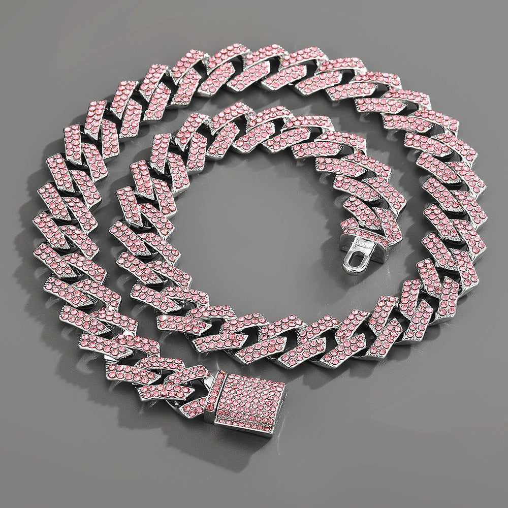 14MM ICED OUT CUBAN CHAIN (BLUE & PINK)