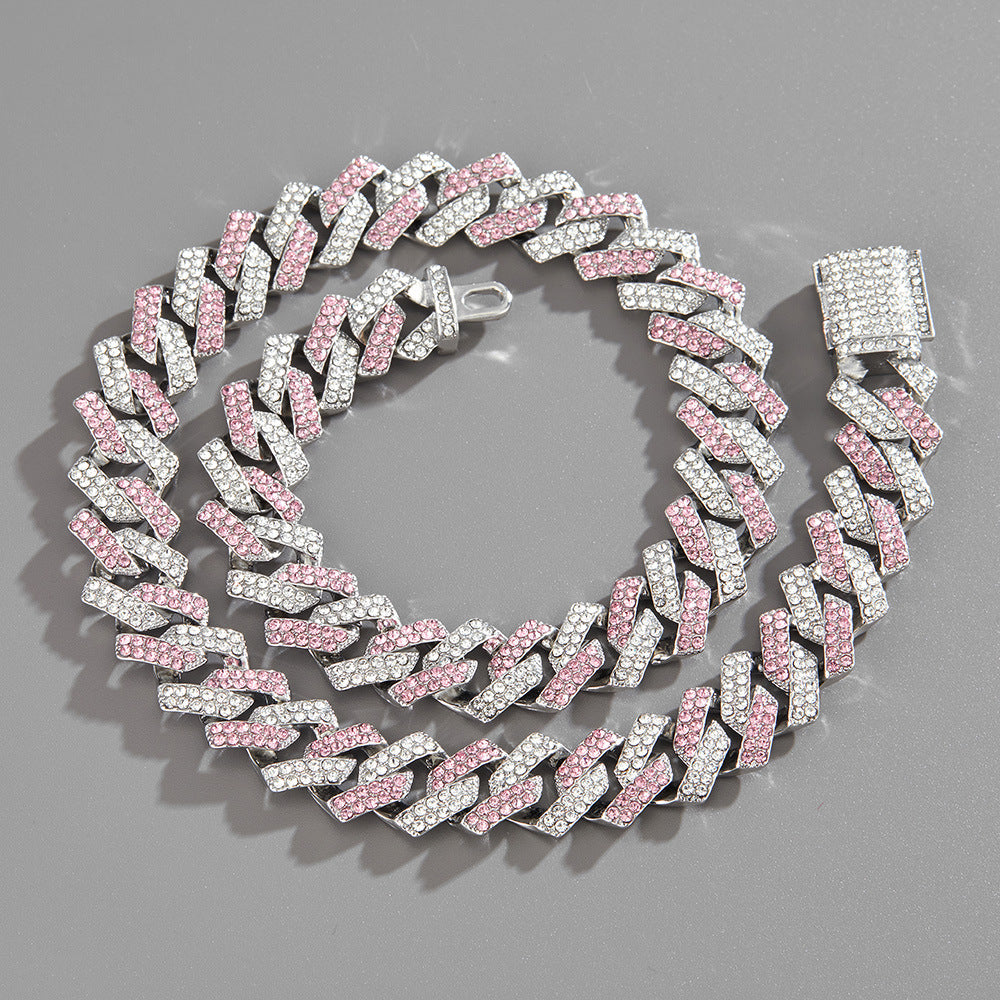 14MM ICED OUT CUBAN CHAIN (BLUE & PINK)