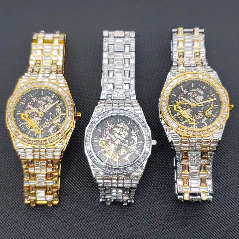 ICED OUT MARQUIS SKELETON BAGUETTE WATCH