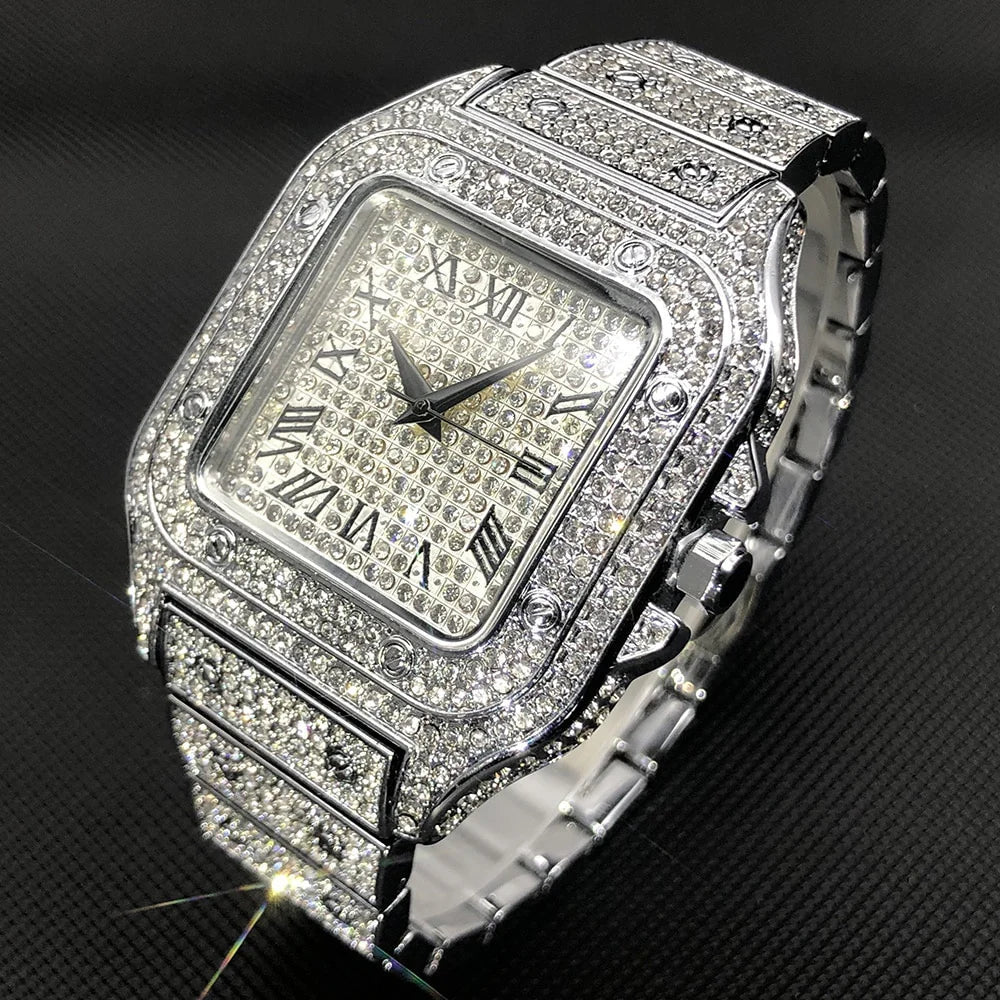 ICED OUT SQUARE NUMERAL DIAL WATCH