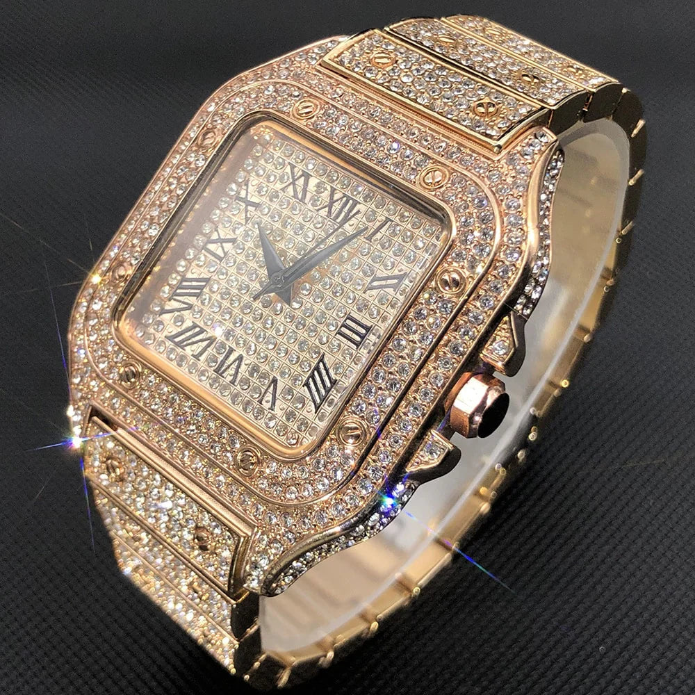 ICED OUT SQUARE NUMERAL DIAL WATCH