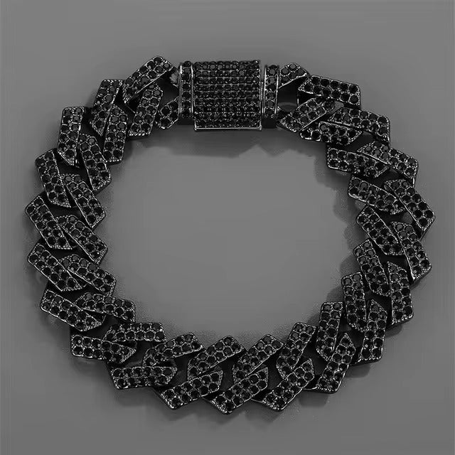 14MM BLACK ICED OUT CUBAN BRACELET