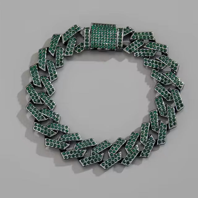 14MM GREEN ICED OUT CUBAN BRACELET